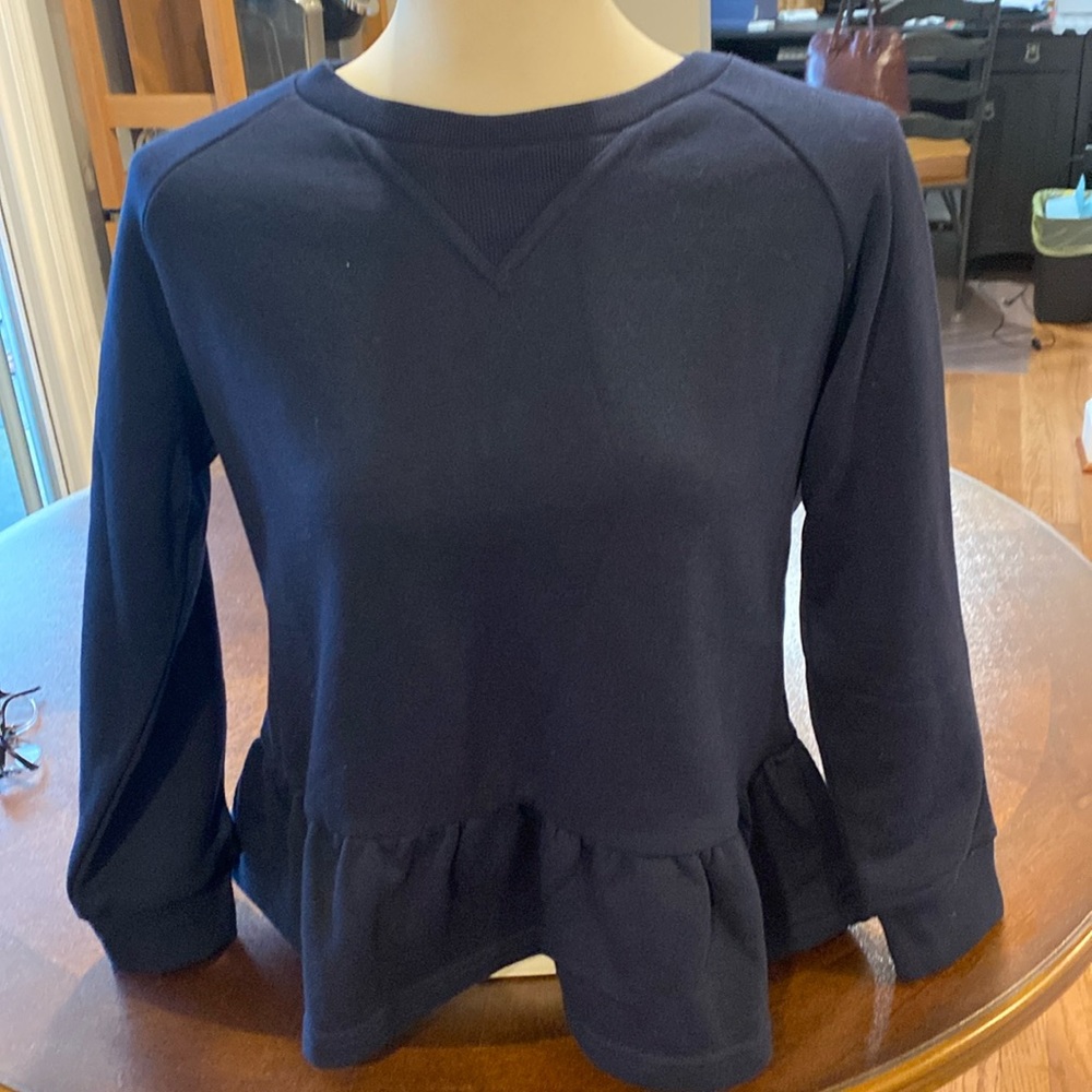 Bleuh Ciel  navy french terry With Open Back peplum top  size junior large